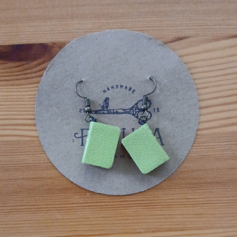 Handmade Lime Green Book Earrings